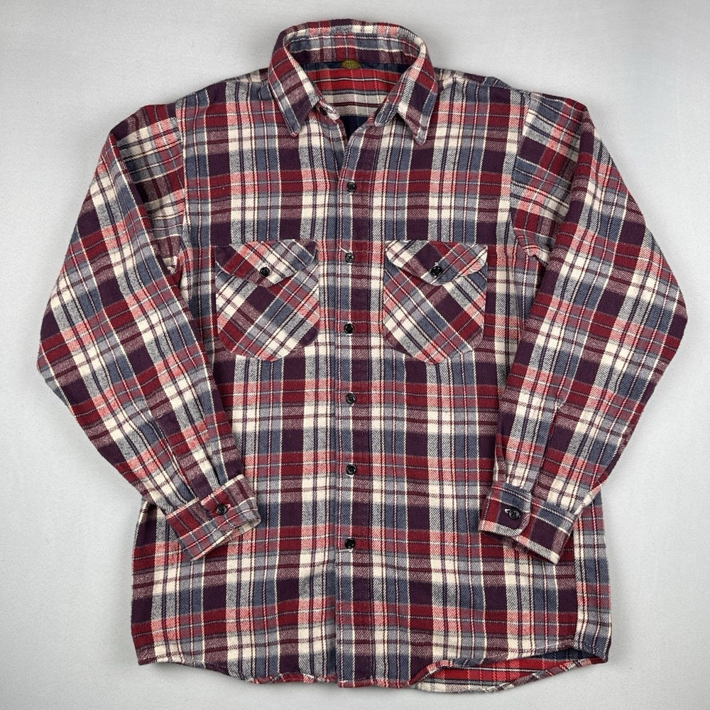 Vintage OshKosh B'Gosh Plaid Flannel Shirt Red Blue Button Front Large